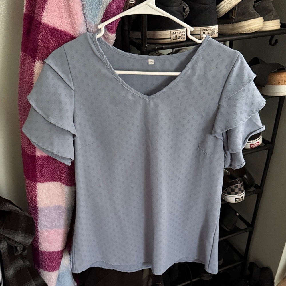 Elegant Blue Ruffle Sleeve Top